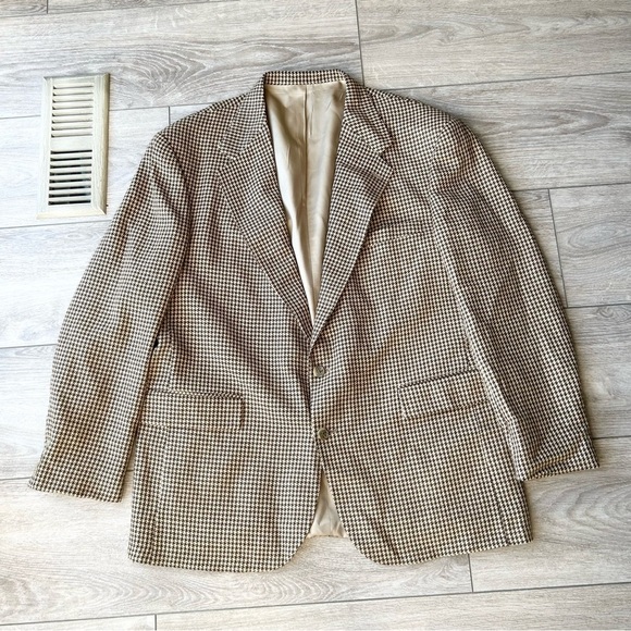 Vintage Evan Picone Pure  Wool Houndstooth Twill Blazer Union Made in USA - Picture 3 of 15